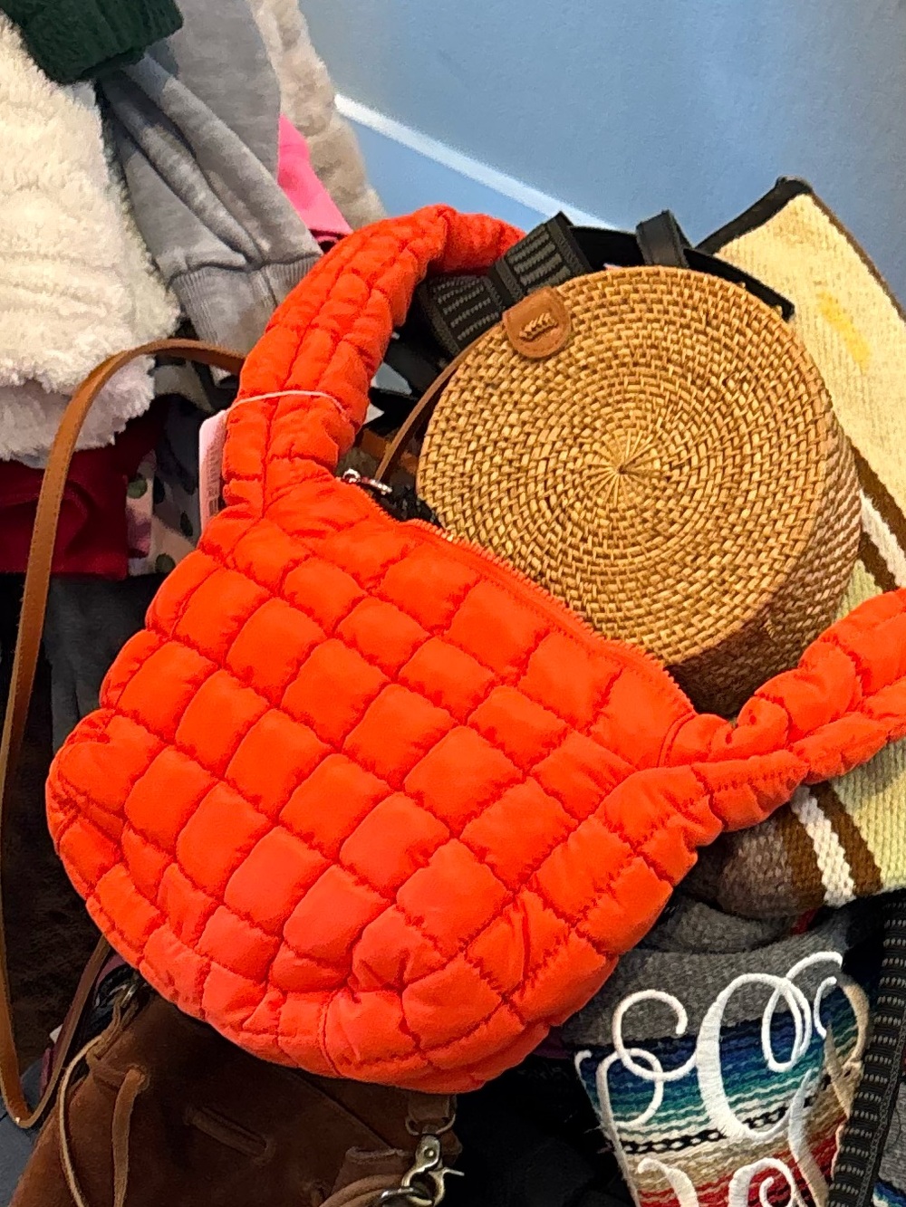 Free People Quilted Orange Shoulder Bag